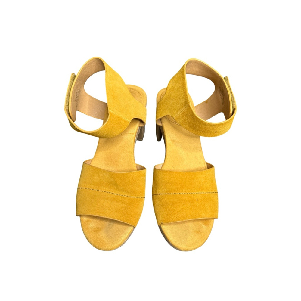 Women's Crown Vintage Yellow Suede Cork Wedge Sandals Size 8